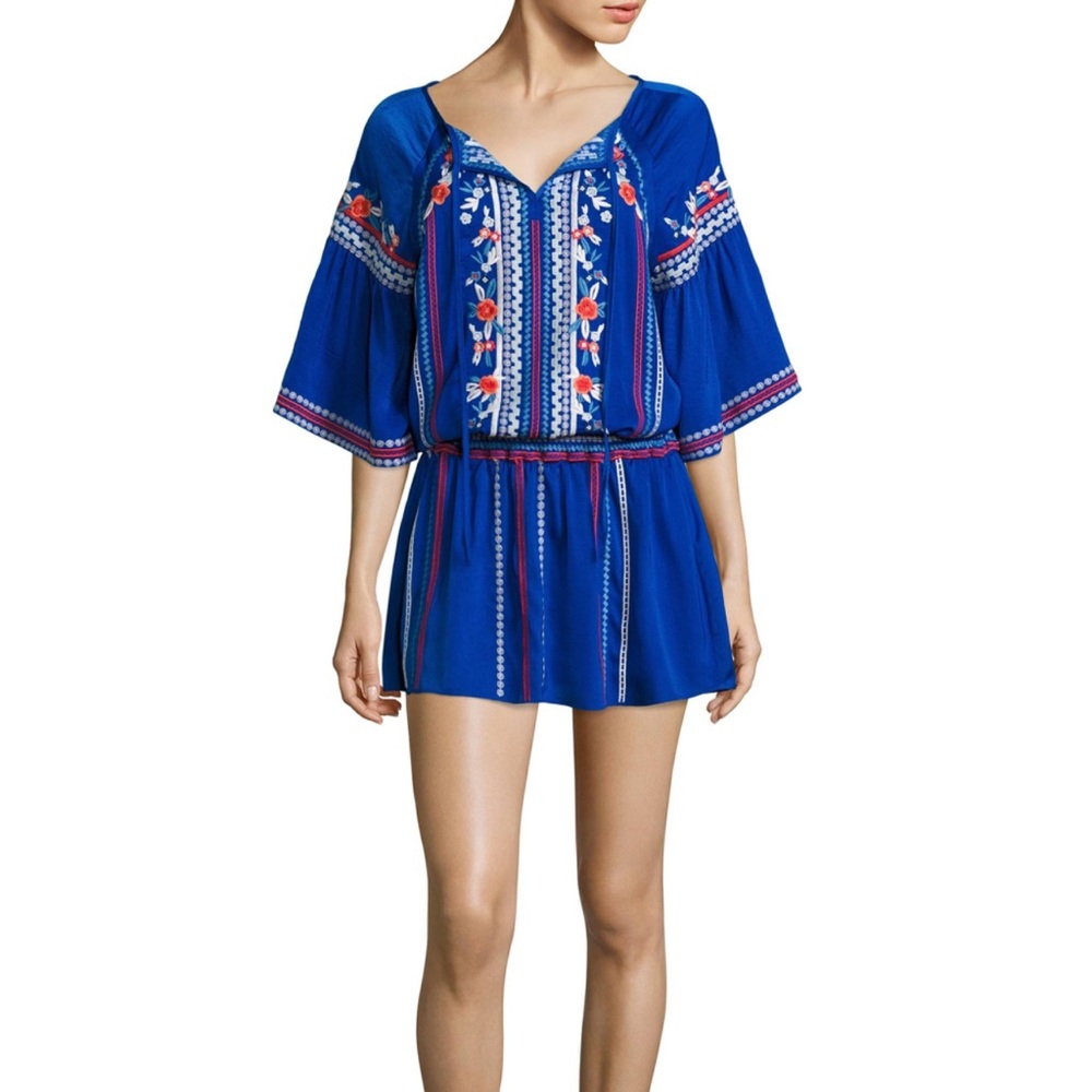 Parker Giselle Blue Embroidered Tunic Dress Boho Size M NWT